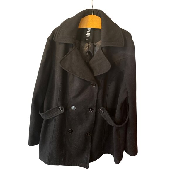 INTL Details Black Peacoat Women's Plus 3X Double Breasted Pockets Collar Lined - Picture 1 of 8